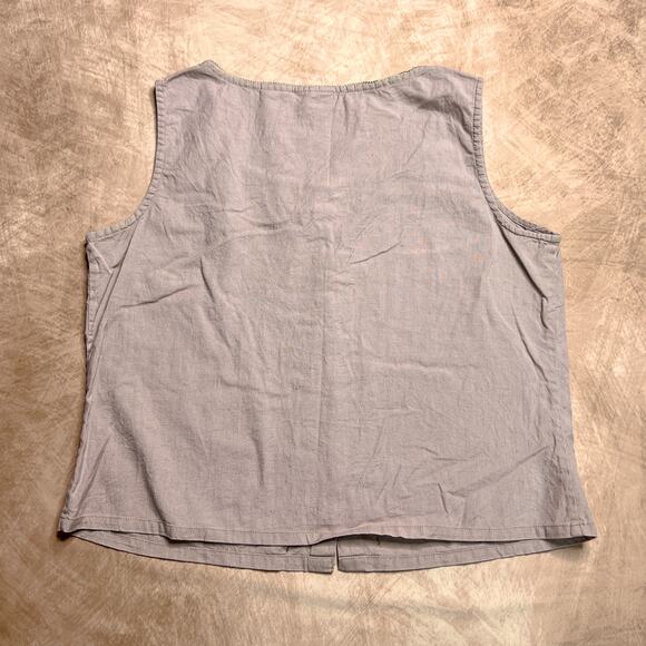 Vintage 90s White Stag Floral Embroidered Sleeveless Button Up Shirt Purple Boho - Picture 4 of 5